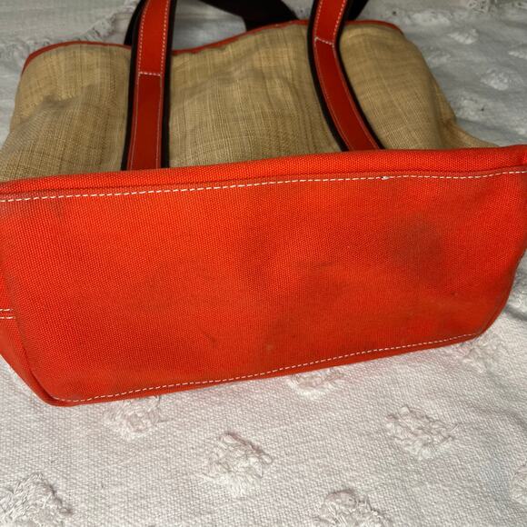 Lands’ End Rare Straw Orange Canvas Large Tote 14 x 16 Beach Coastal Classic 90s - Picture 6 of 9